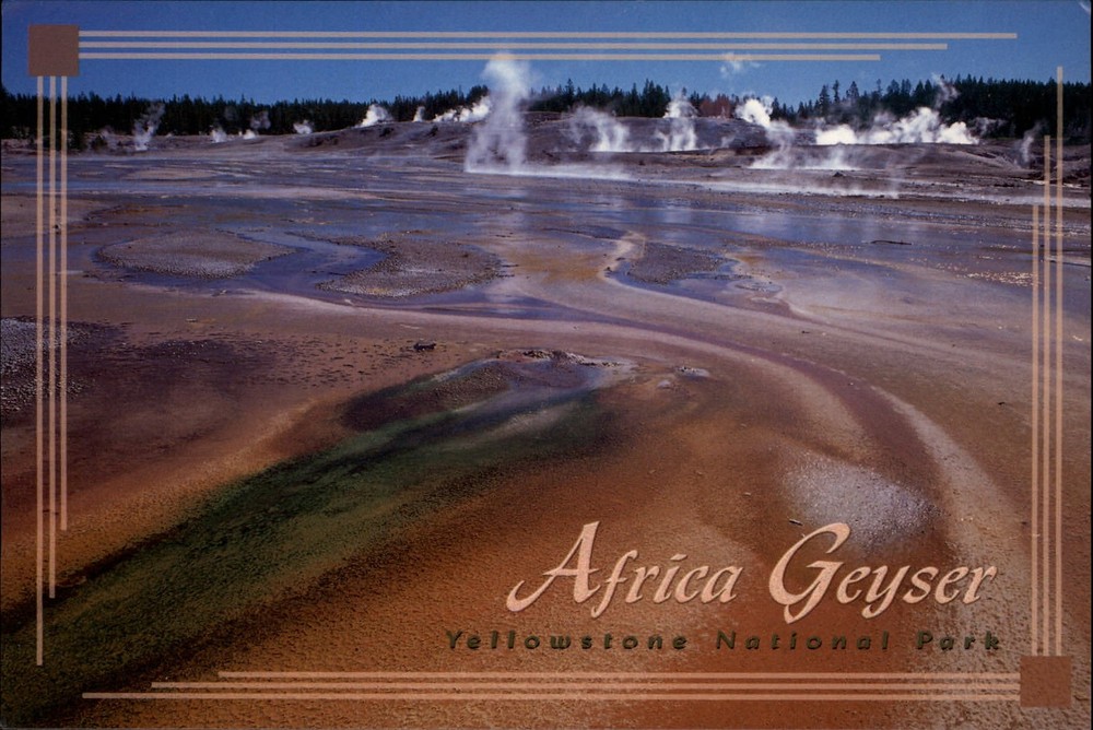 Yellowstone Natl Park Wyoming Africa Geyser view steam unused vintage postcard