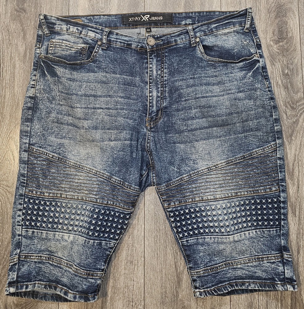 X-RAY Slim Moto Denim Jean Shorts Medium Wash Blue 5-pocket Mens Size 44 Fits 42
