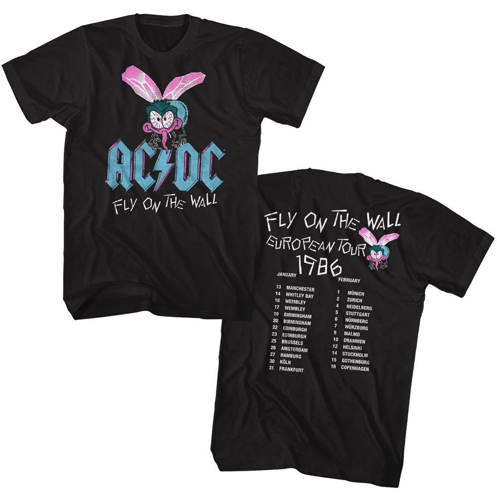 AC/DC Fly Wall European Tour Black Band T-Shirt Rock Music Tee