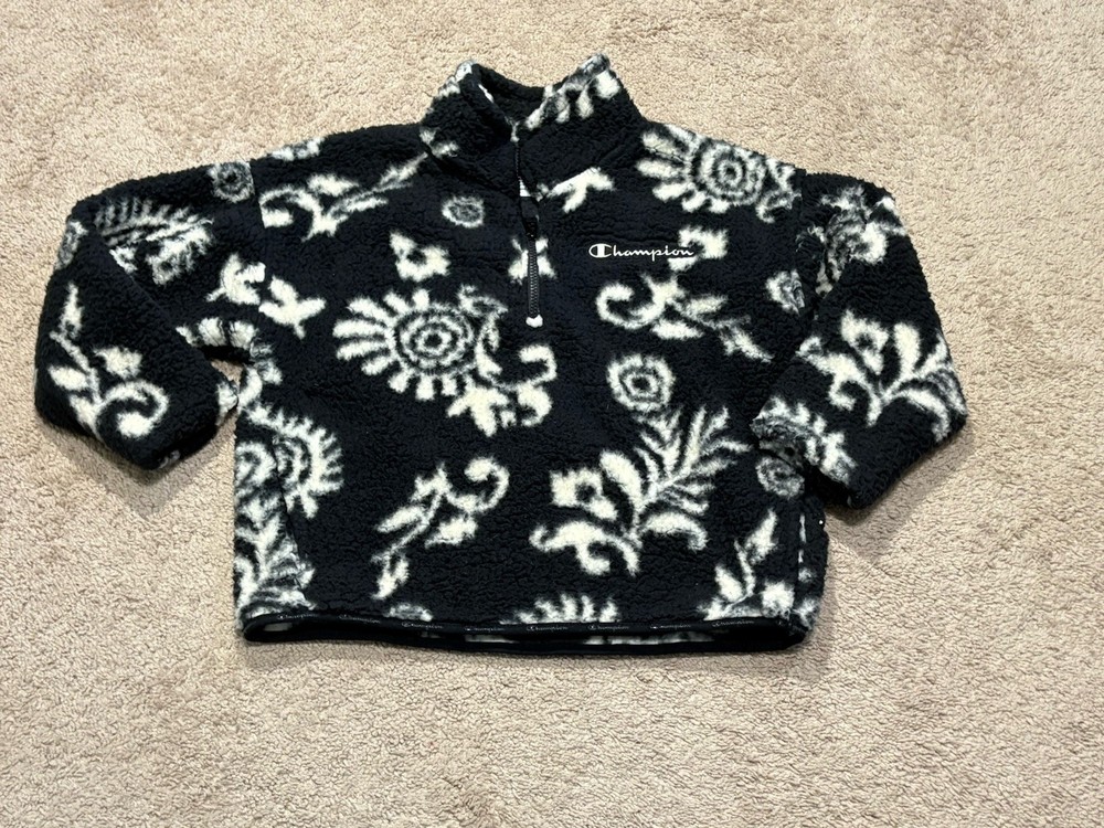 Champion Womens Shirt Size Small Multicolor Floral Print Fleece 1/4 Zip Cropped