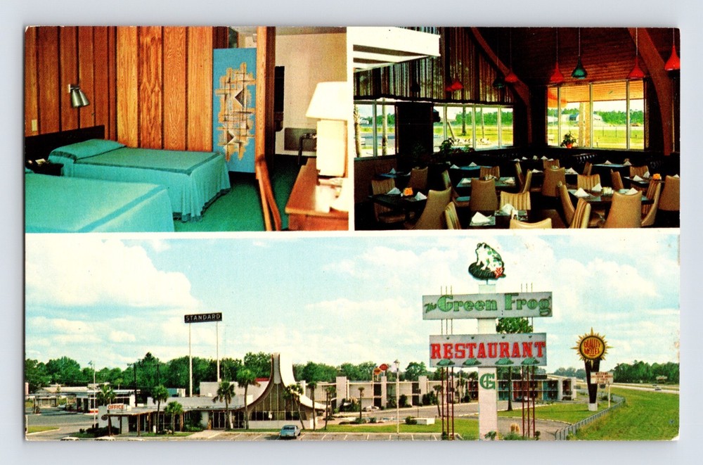 Postcard Georgia Adel GA Green Frog Motel Restaurant MCM 1970s Unposted Chrome