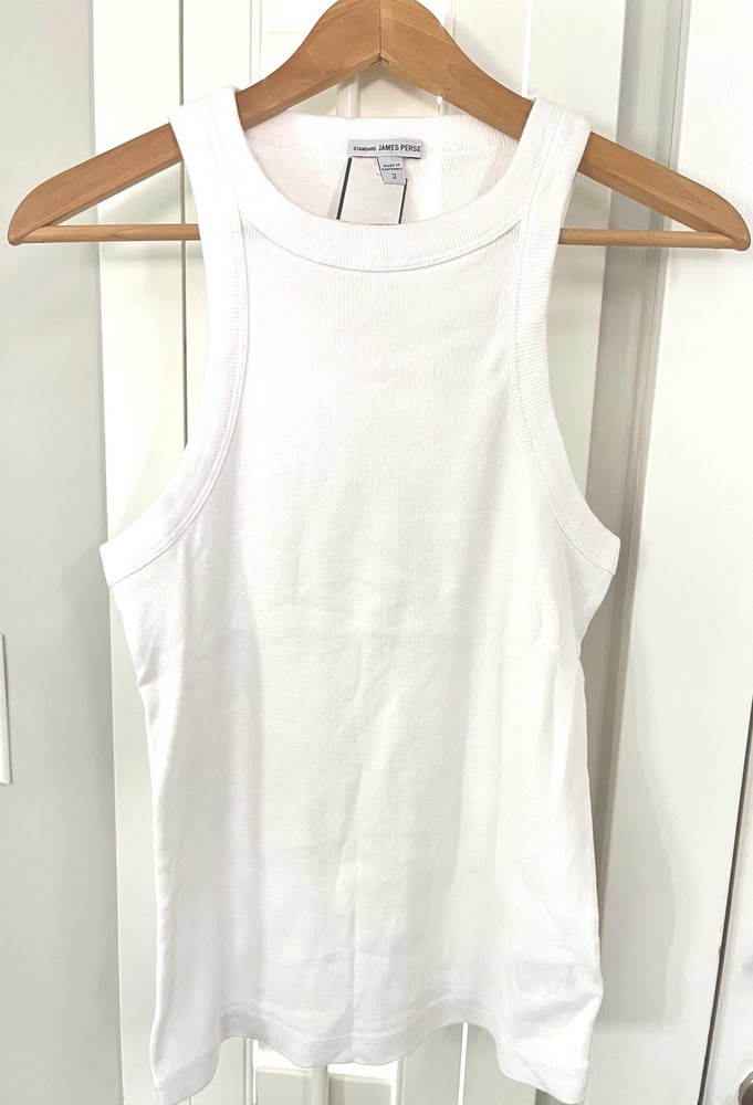 Standard James Perse Tank Top Women Small Size 2 White Ribbed Cotton Racerback
