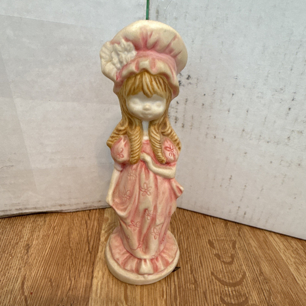 Ceramic Girl Figurine Pink White Hand Painted Floral Pattern Painted Finish