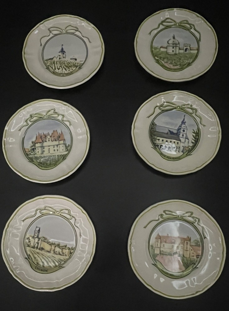 Longchamp France Vineyard Chateau Saucer / desert plates 6.25” Set of 6