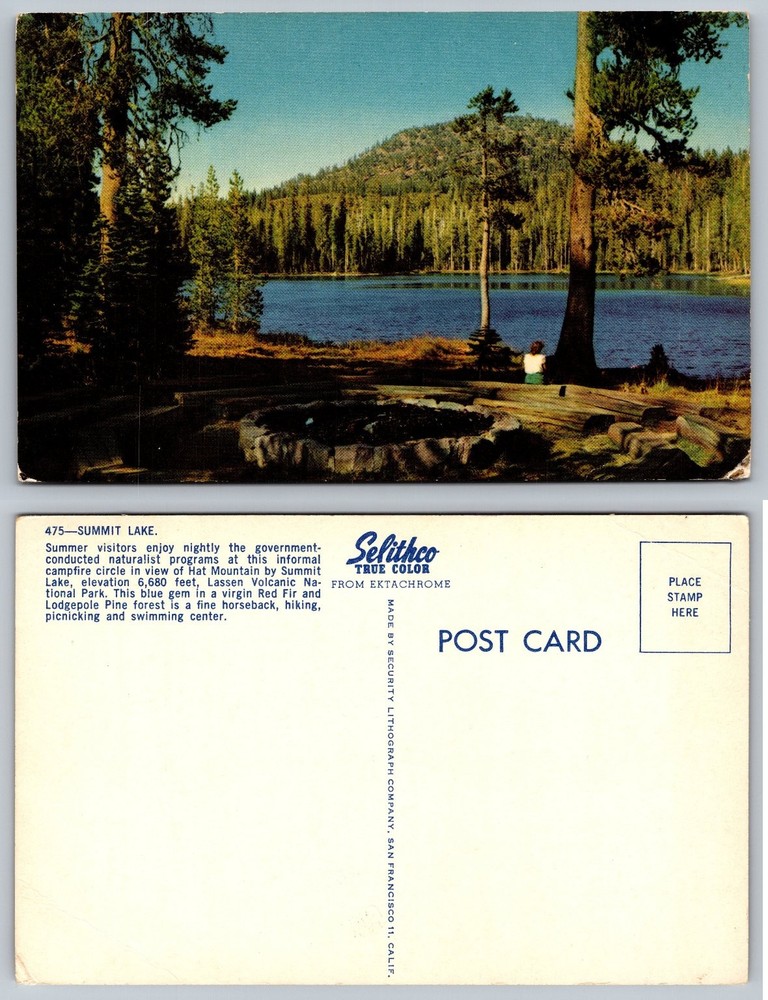 Summit Lake Lassen Volcanic National Park CA Vintage Postcard Selithco