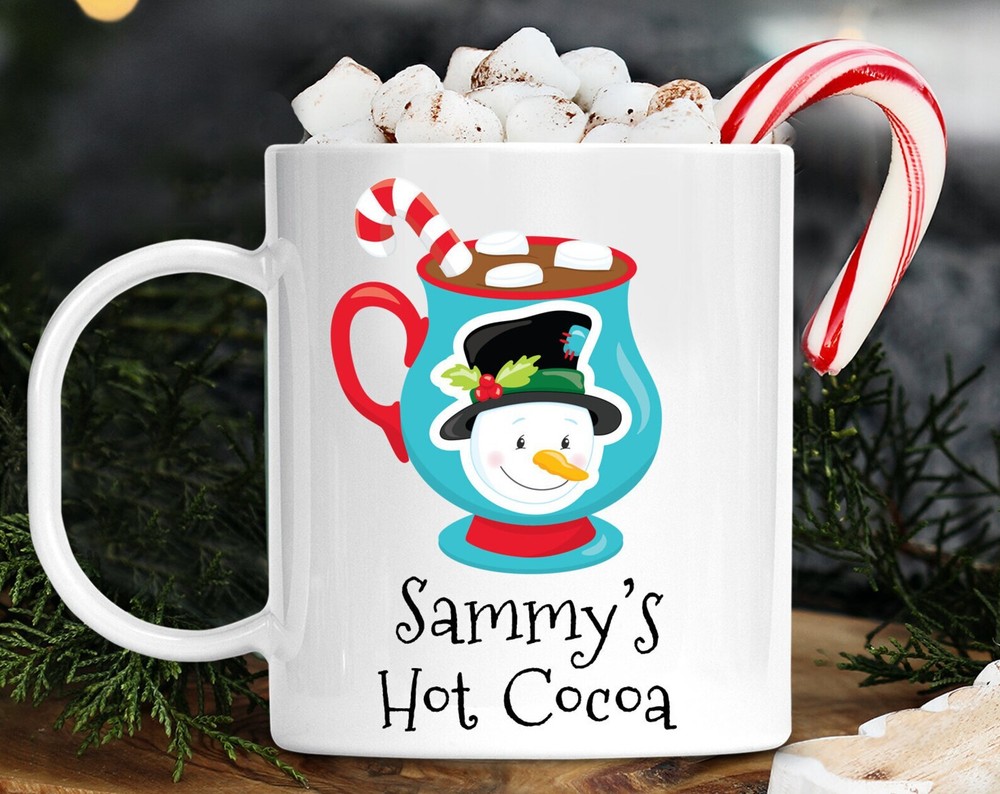 Kids Personalized Snowman Christmas Hot Cocoa With Name Cup Dishwasher Safe