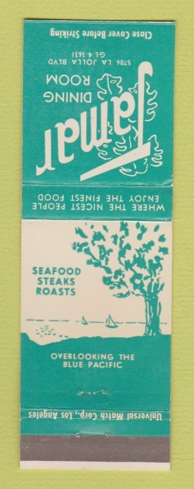 Matchbook Cover - Jamar Restaurant La Jolla CA