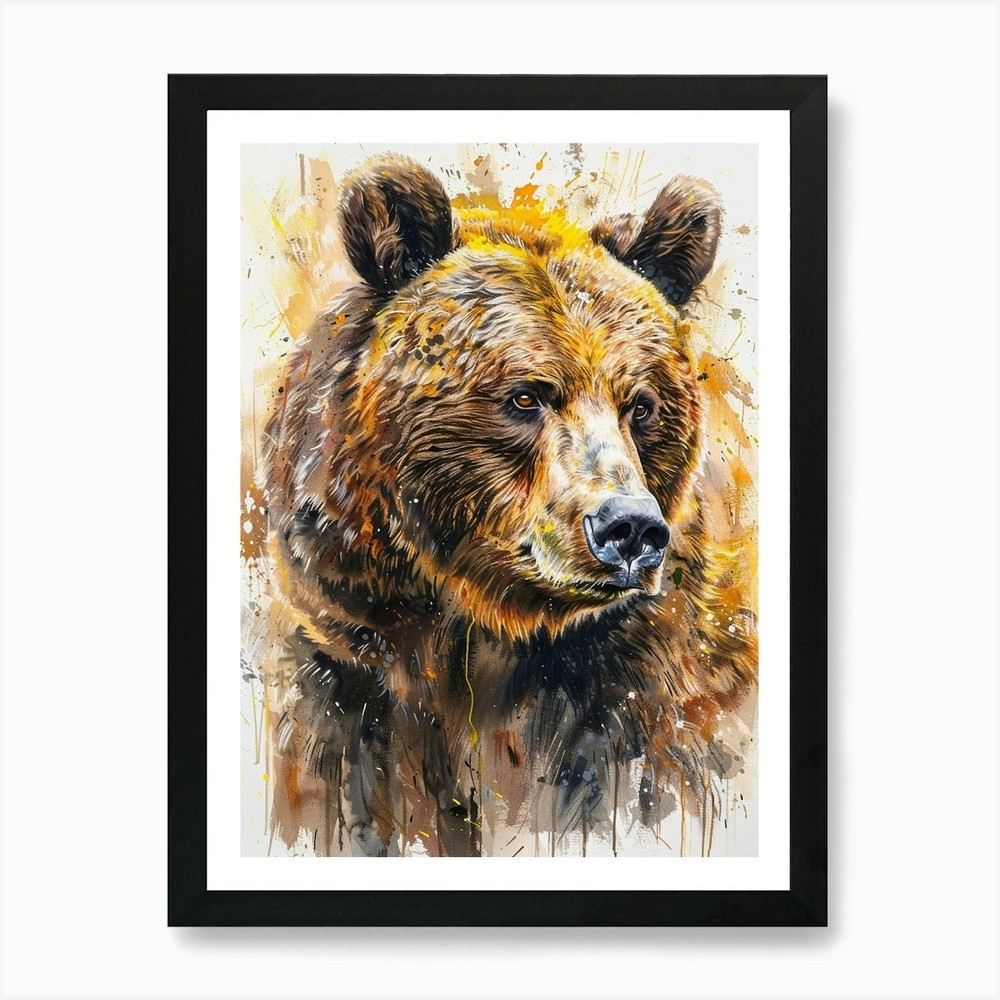Grizzly Bear Pastel Watercolour 4 A Framed Wall Art Poster Canvas Print Picture