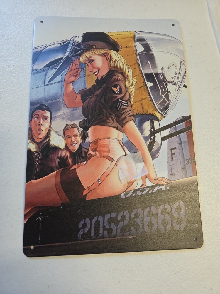 Vintage Pinup Girl Airplane Pilot Military Art Print 8x12