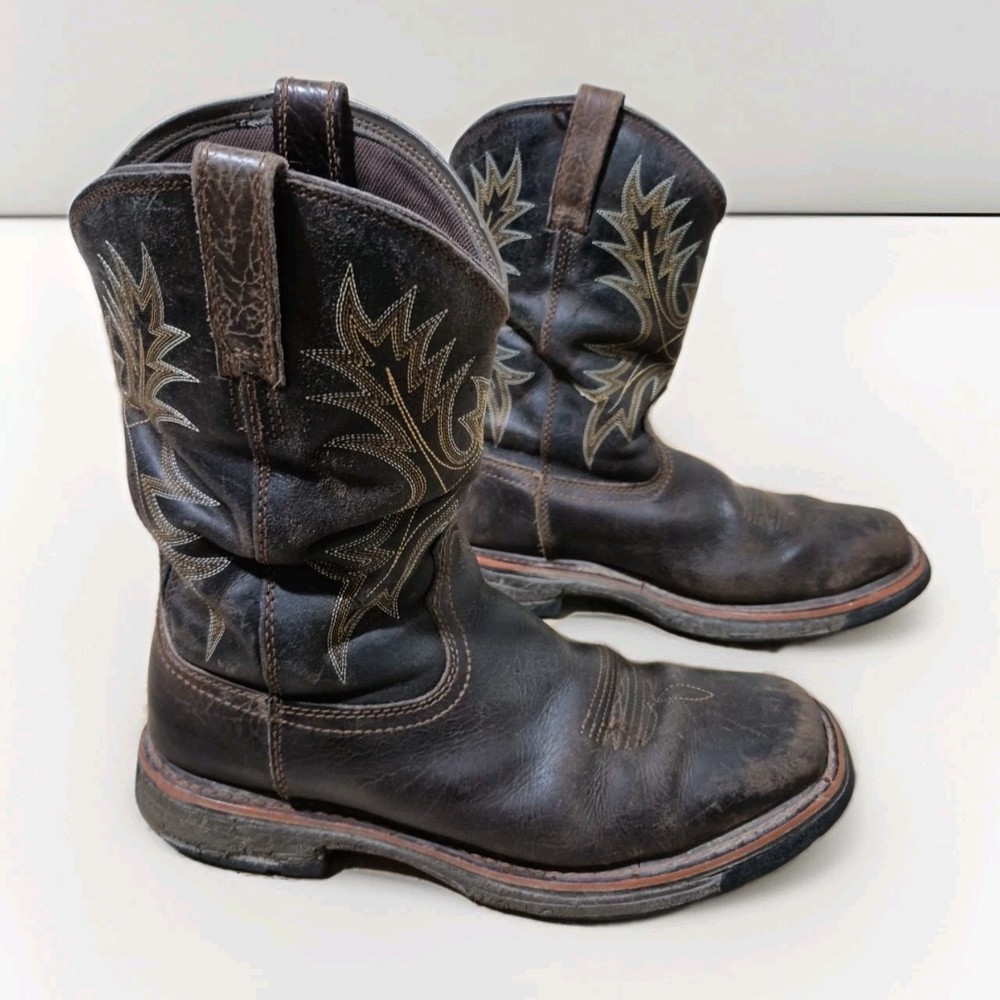 Ariat Workhog Bruin Brown Leather Waterproof Square Toe Western Boots Size 10.5D