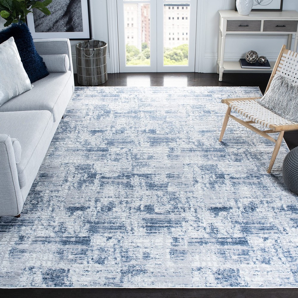 Amelia Collection Area Rug - 9' x 12', Navy & Light Grey, Modern Abstract Dis...