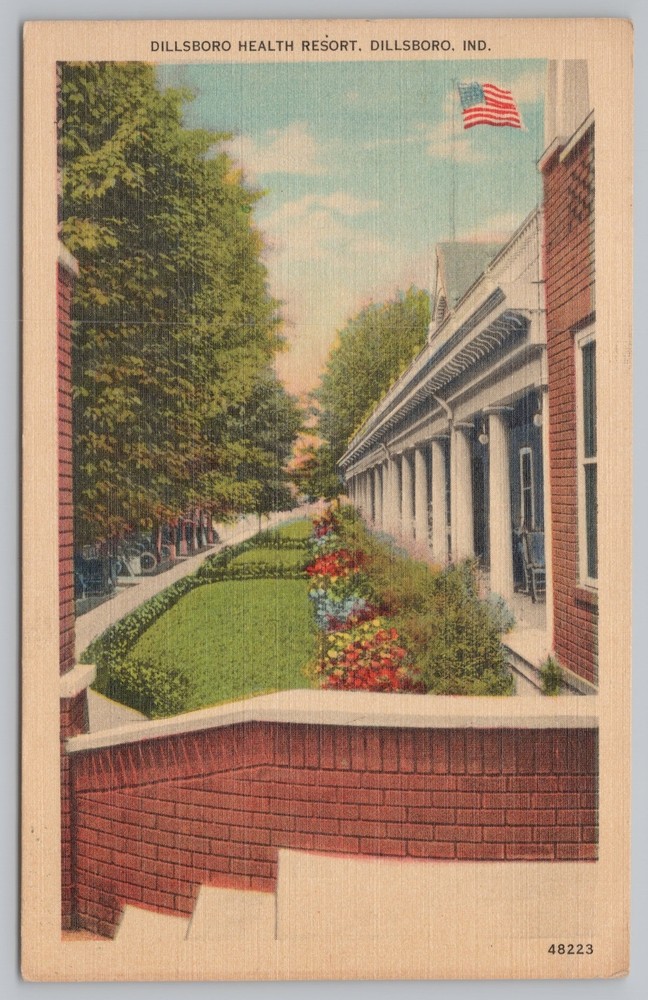 Dillsboro Indiana~Dillsboro Health Resort~Flower Beds~Linen Vintage Postcard