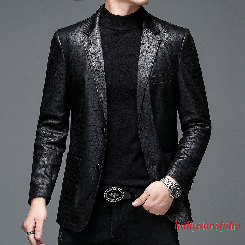 Mens Alligator Crocodile Pattern Faux Leather Blazers Jacket Business Dress Coat