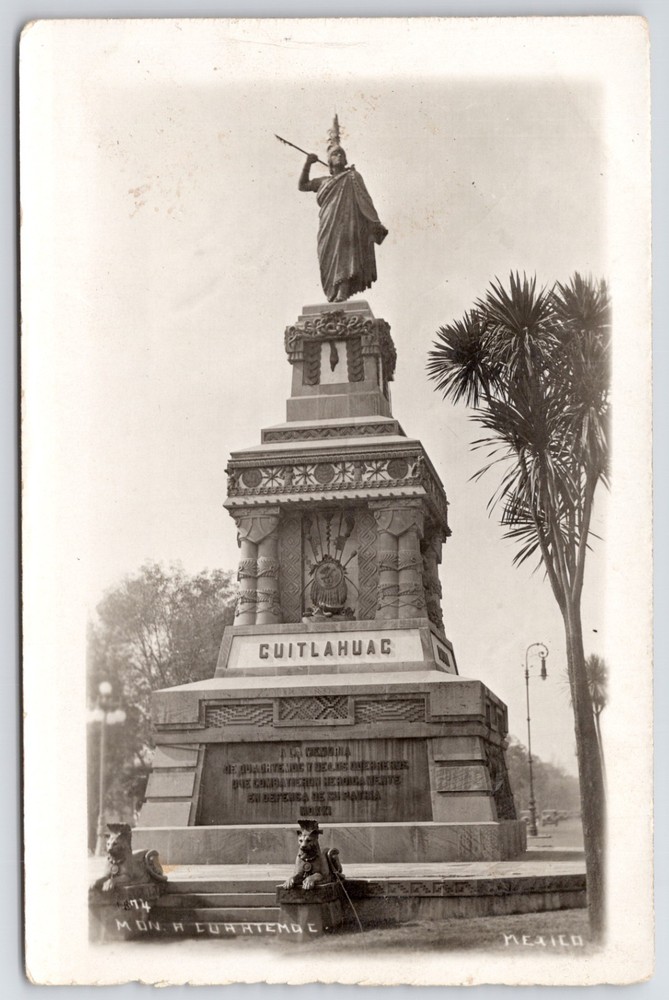 RPPC Mexico City Cuauhtemoc Monument Aztec Emperor Penacho Real Photo Postcard