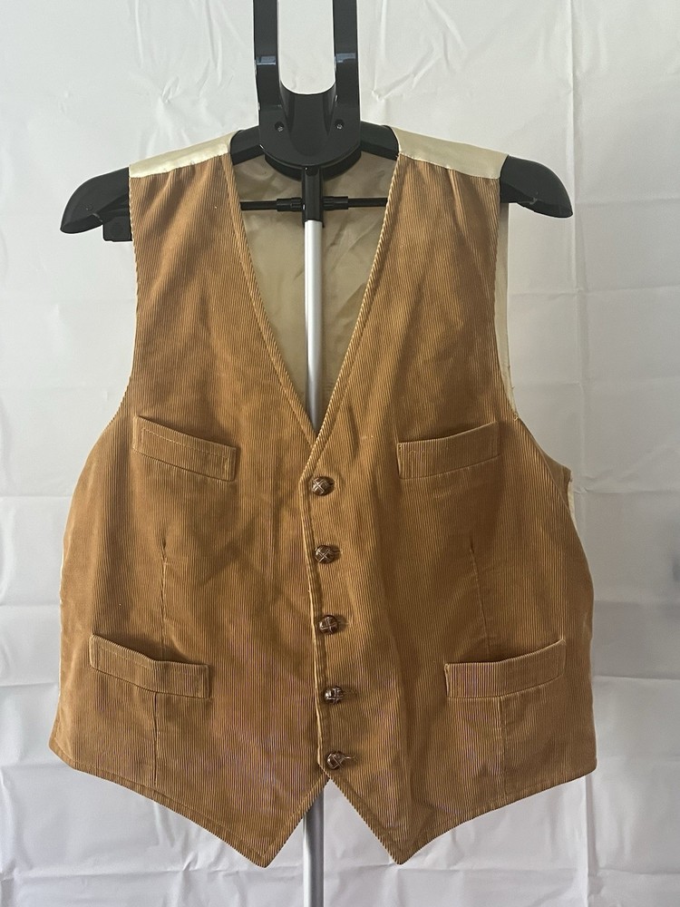 VTG Corduroy Vest Mens Medium Western Reversible Velvet Brown Tan 44*