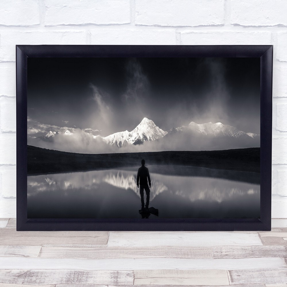 The Call Of God Person smow mountains reflection Wall Art Print