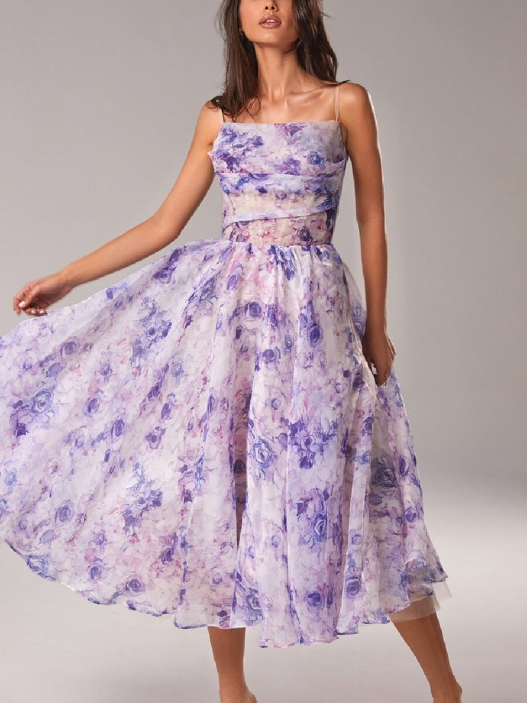 Women's V-neck ol printed bra zipper sleeveless printed large swing dress