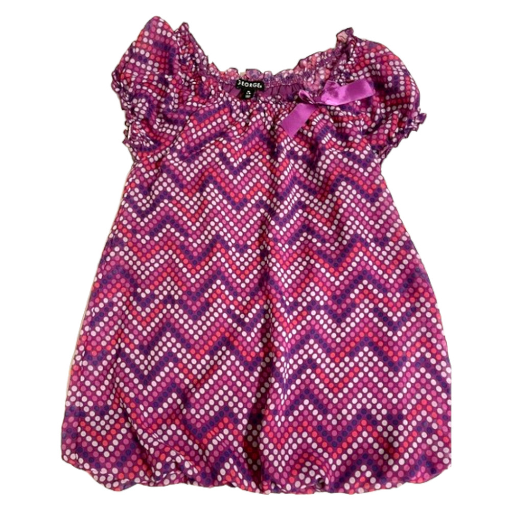 George Girl's Purple Peony Ballon Hem Polyester Blouse Sz M(7-8) - Free Shipping