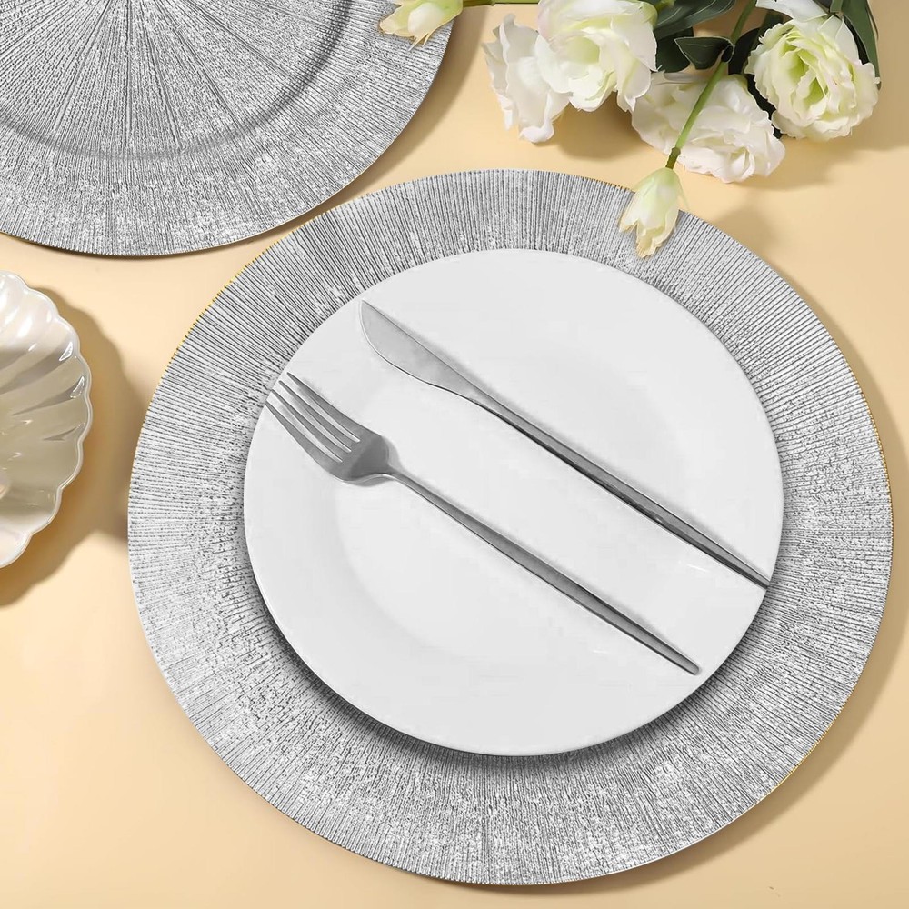 100Pcs Charger Plates Bulk, 13 inch round Charger Plates Plastic Wedding Dinner-