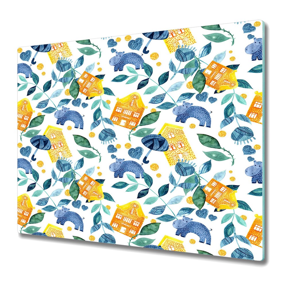 Glass Induction Ceramic Hob Cover Hippo Houses | | Watercolour 60x52