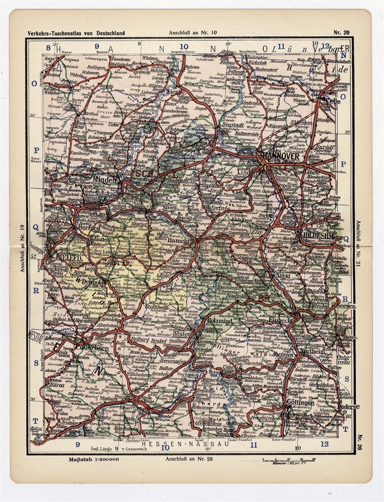 1930 Original Vintage Map Of Lower Saxony Niedersachsen Hanover Germany