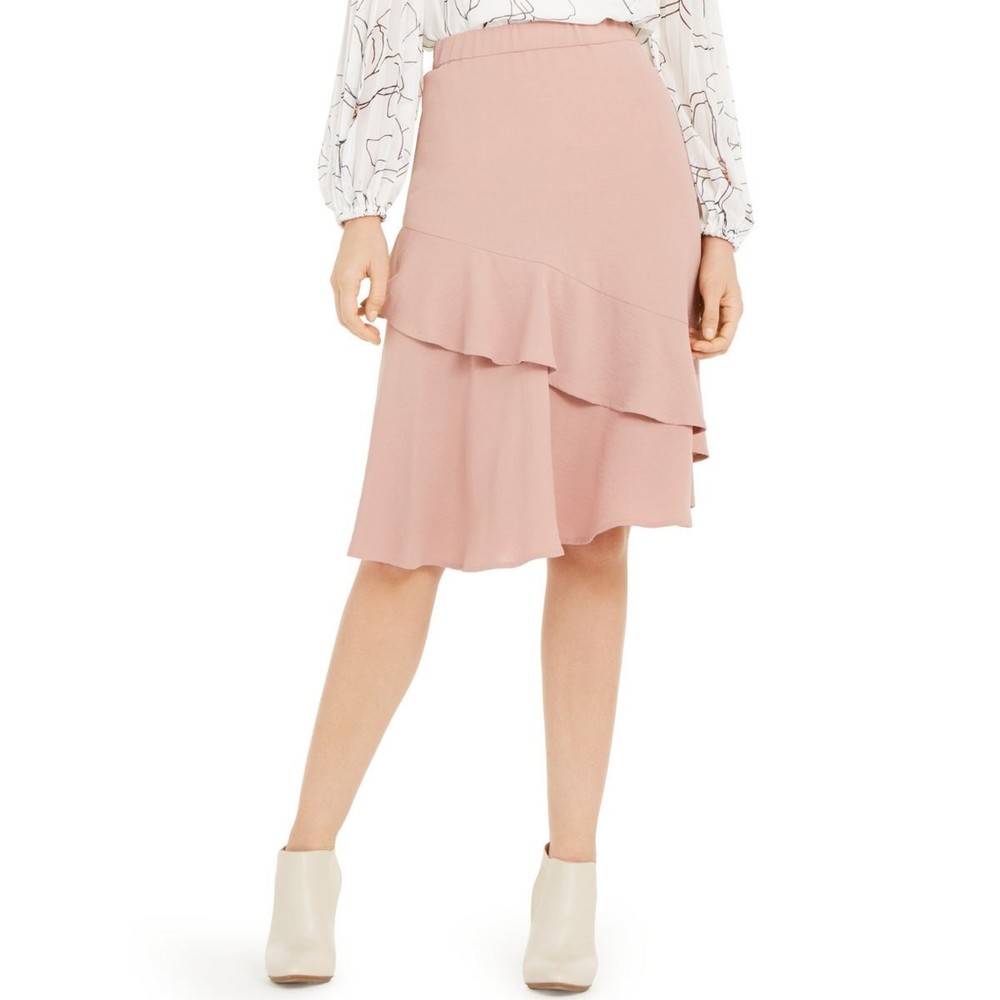 Alfani Womens Pink Ruffled Tiered Midi Skirt Pull On Style BHFO 1118