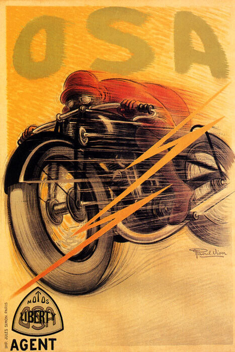 Vintage OSA Liberty Motorcycles Race Bike Speed French Poster Repro