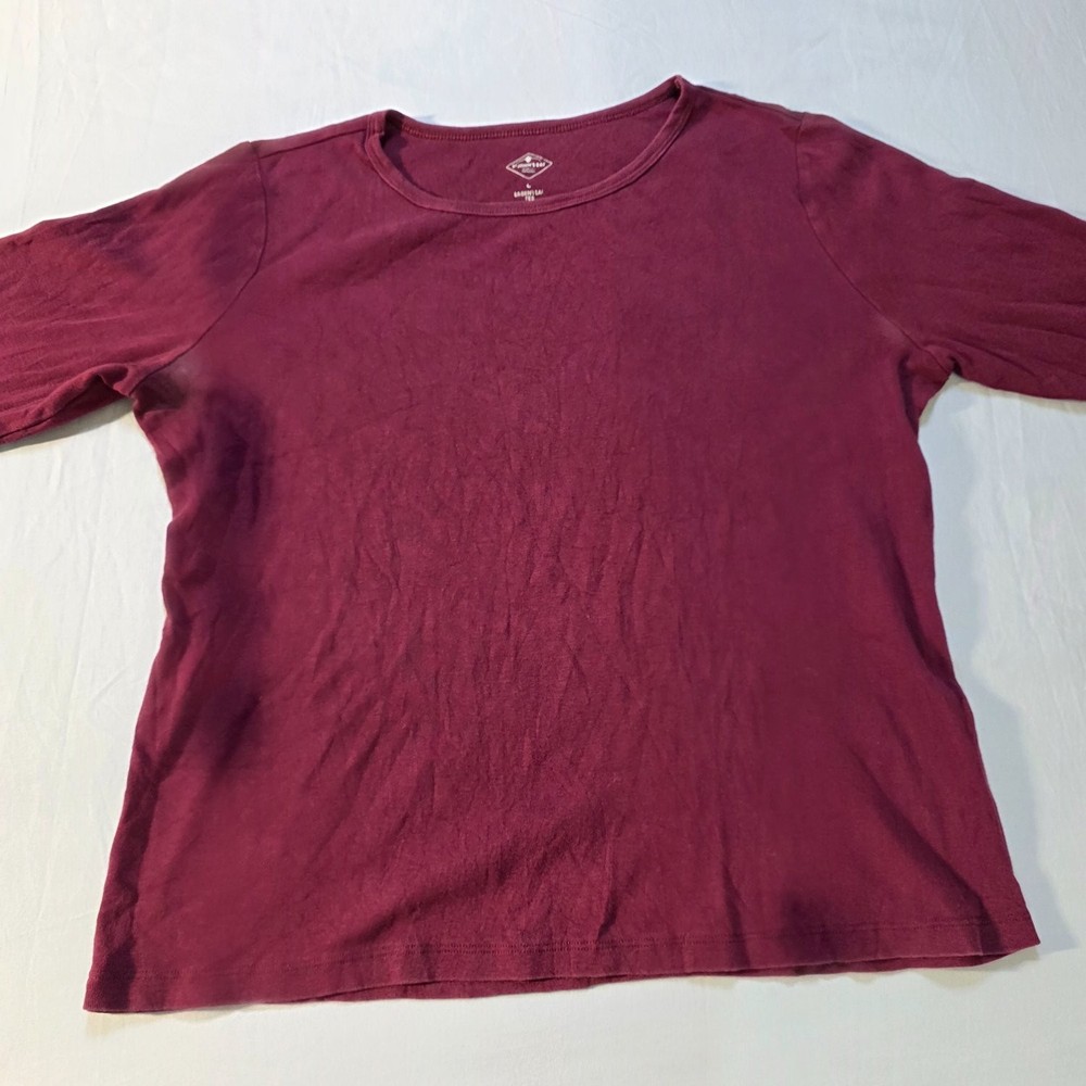 St. John's Bay Essential Tee Women's Large Burgundy Long Sleeve Crew Neck Shirt