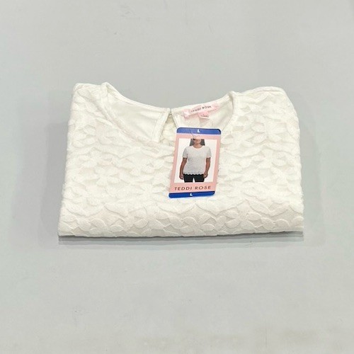 Teddi Rose Women's Crewneck Short Sleeve Blouse, White, Size L