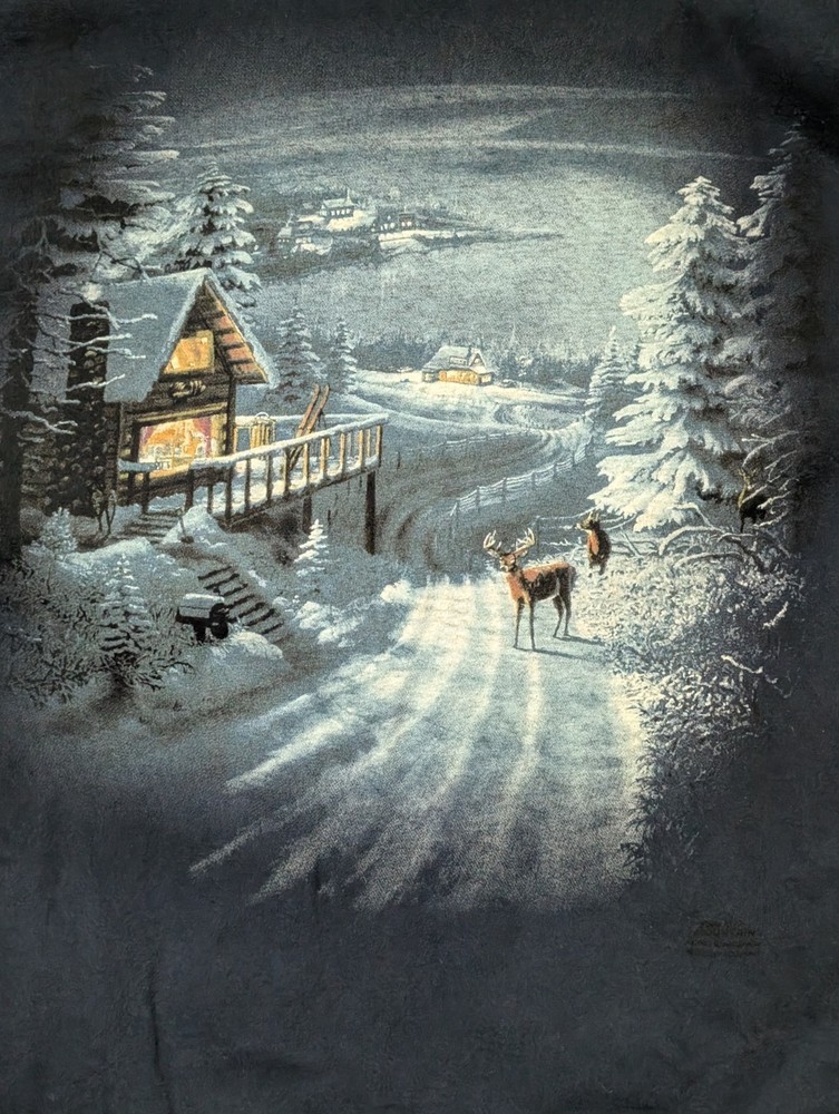 The Mountain Mens T-shirt Vintage Snowy Winter Cabin Deer Flawed 2XL #6131