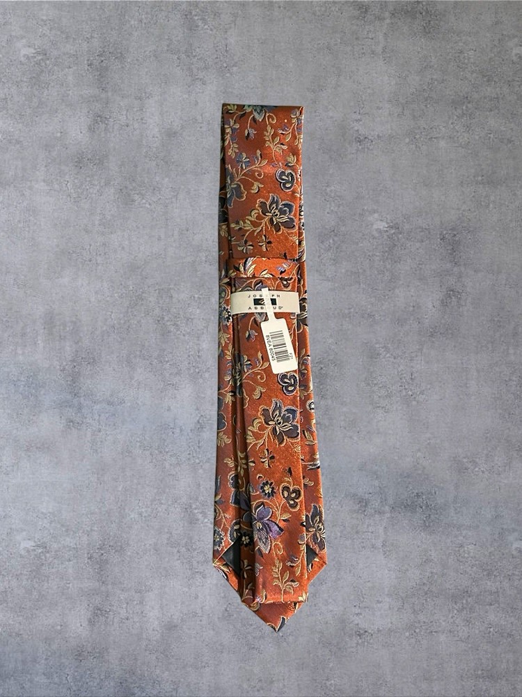 JOSEPH ABBOUD Mens Silk Floral Tie Orange Woven 3.0 Classic Designer Necktie NWT