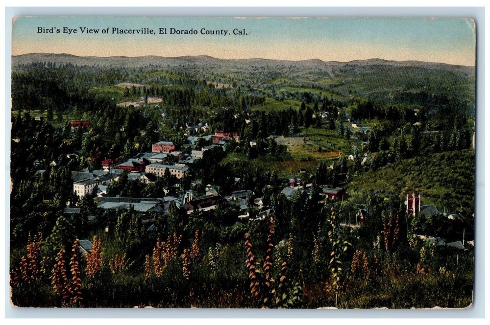 c1910's Bird's Eye View Of Placerville El Dorado County California CA Postcard