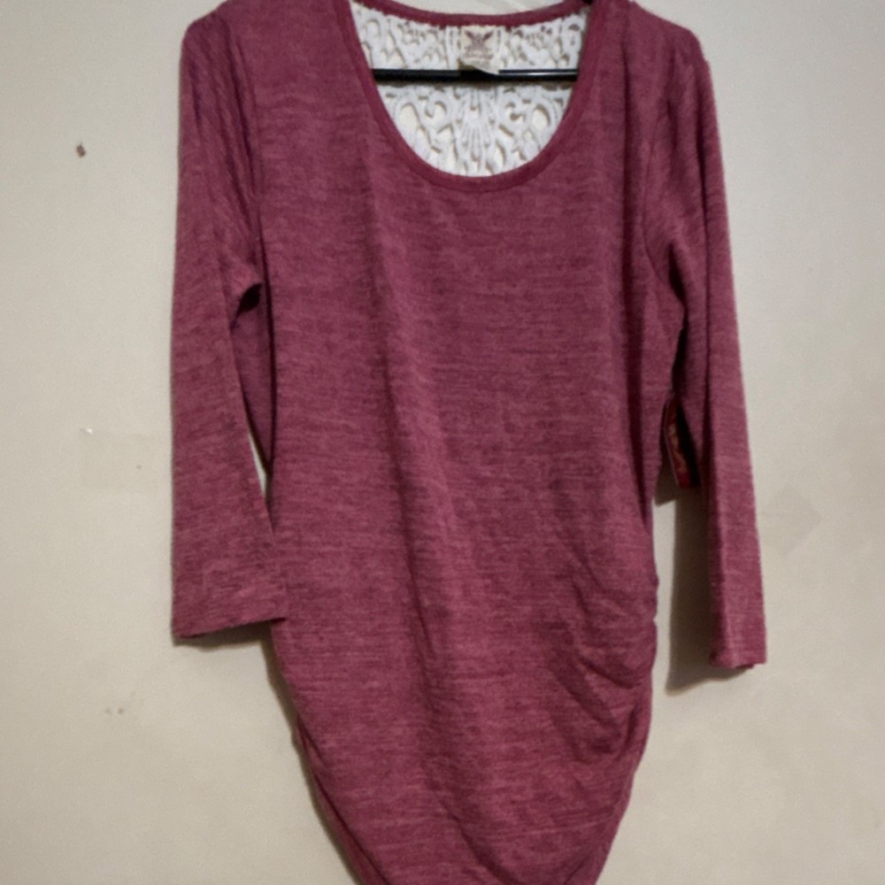 Faded Glory Pink Lace Back Pullover Blouse Scoop Neck 3/4 Sleeve Size L (12-14)