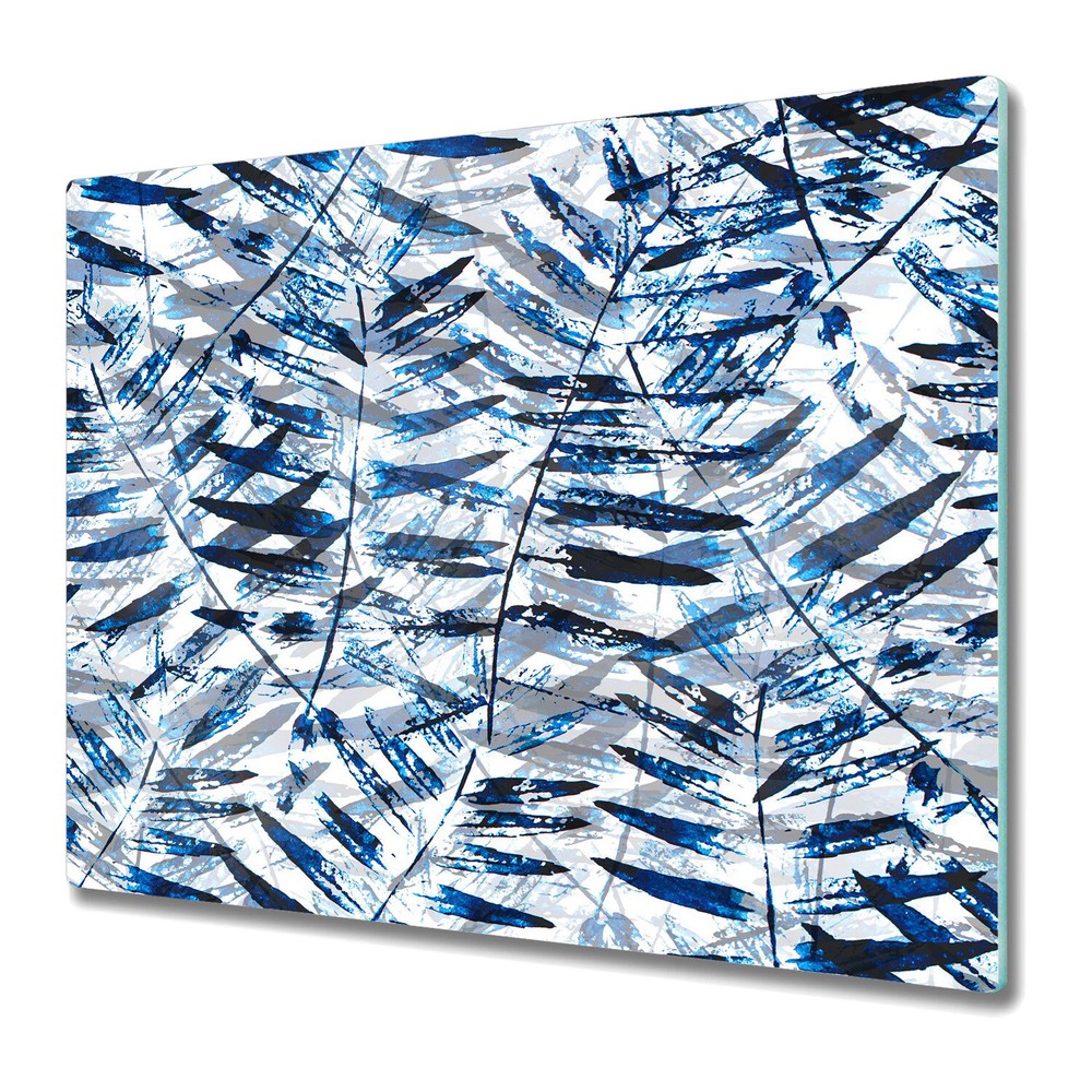 Glass Chopping Cutting Board Tropical Blue Leaves | Exotic Watercolour | 60x52