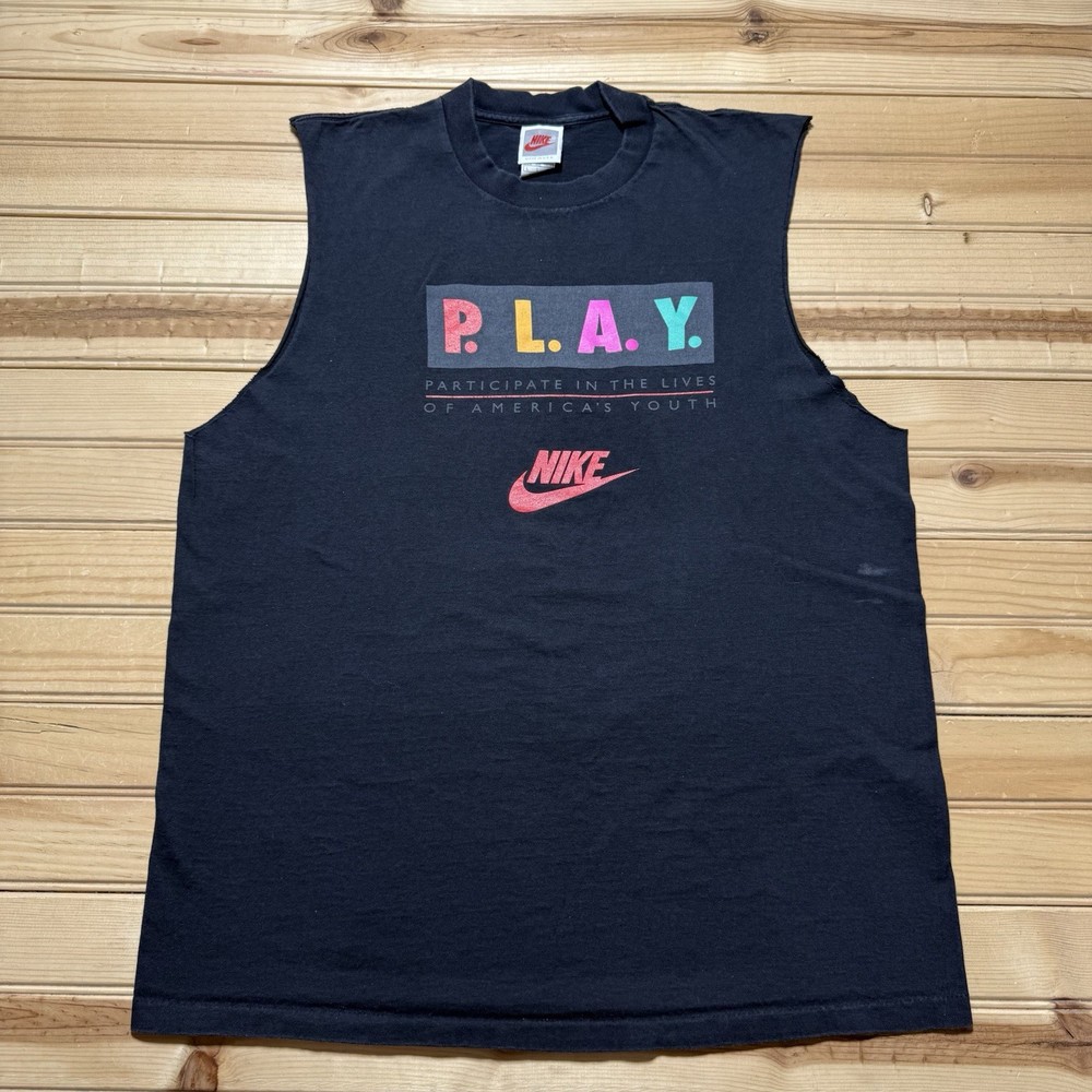 Vintage 90s Nike P.L.A.Y. American Youth Graphic Block Tag Shirt Size Large