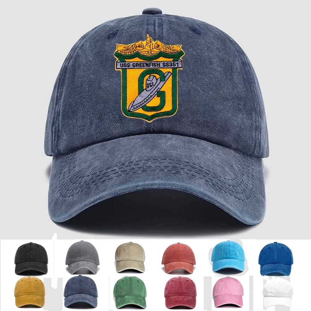 Custom Embroidered Hat SS-351 USS Greenfish Submarine, Veteran Cap, Trucker Hat