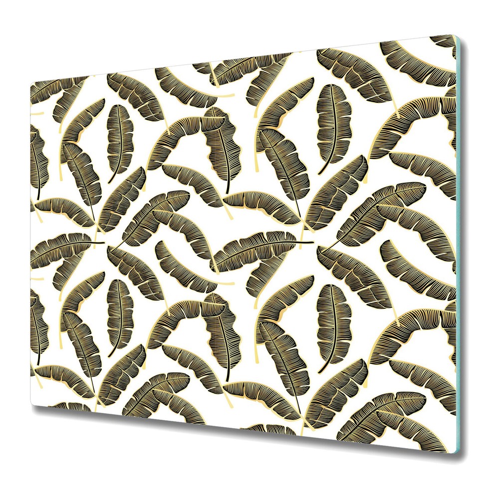 Glass Induction Ceramic Hob Cover Golden Leaves Leaves Tropical Art 60x52