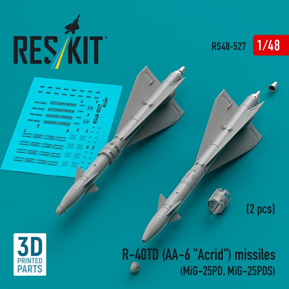 R-40TD (AA-6 Acrid) Missiles (2 pcs) (MiG-25PD, MiG-25PDS) 1:48 ResKit RS48-0527