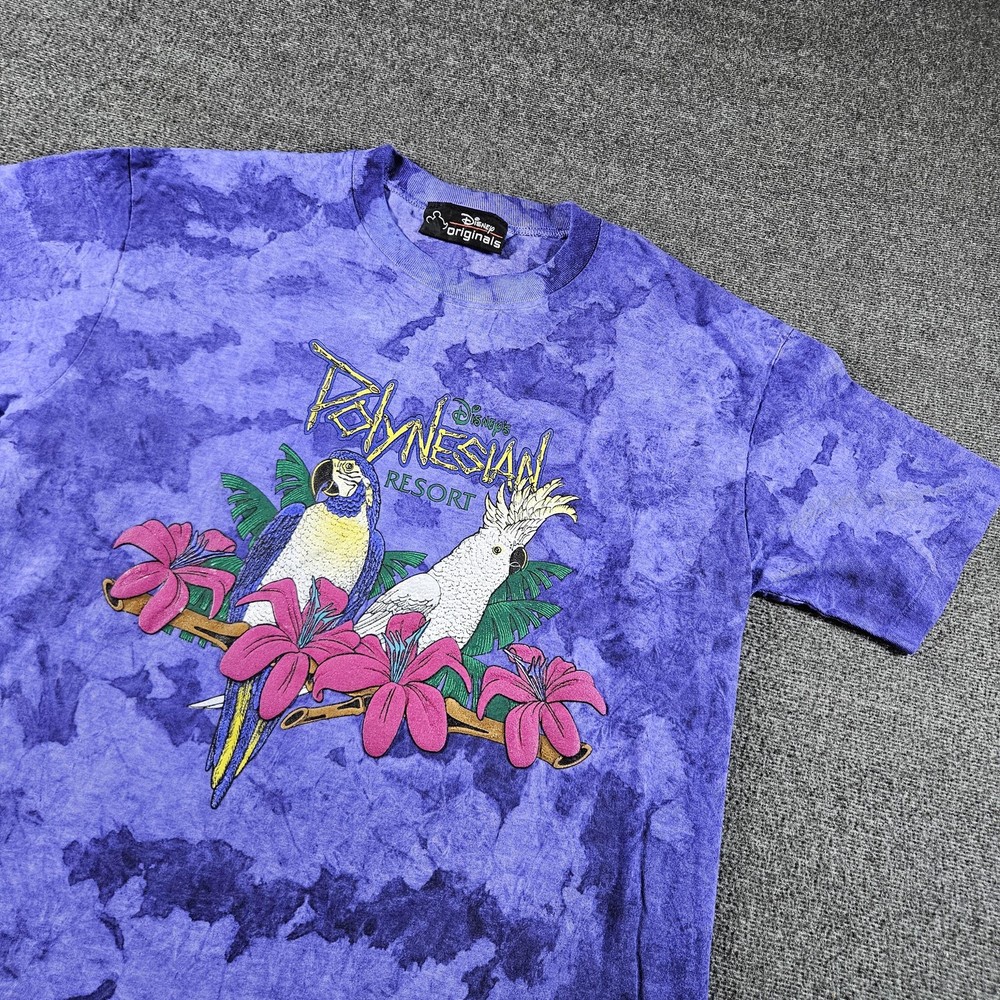 Vintage Disney Polynesian Resort Shirt Mens Medium Purple Tropical Parrot 90s