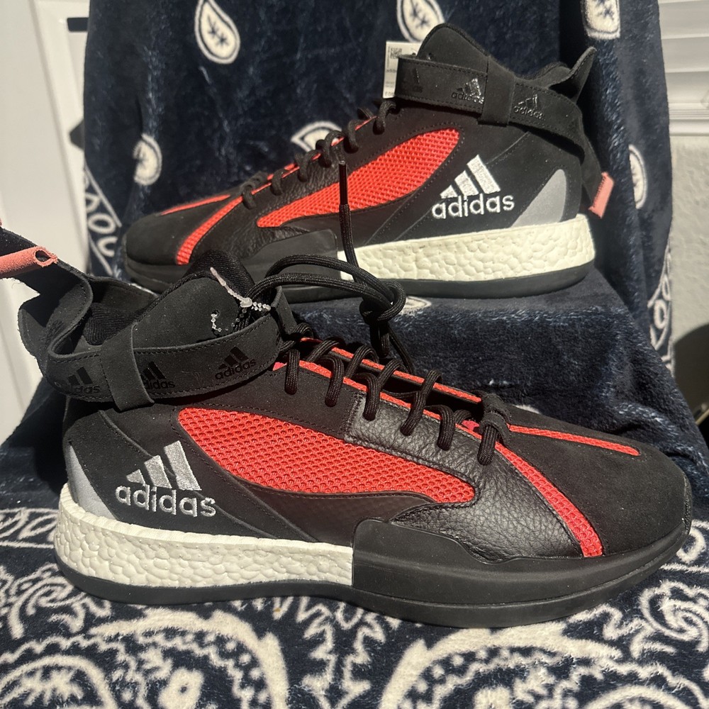 Adidas Posterize Mid Mens Boost Basketball Shoes, Black Red, Size 12.5