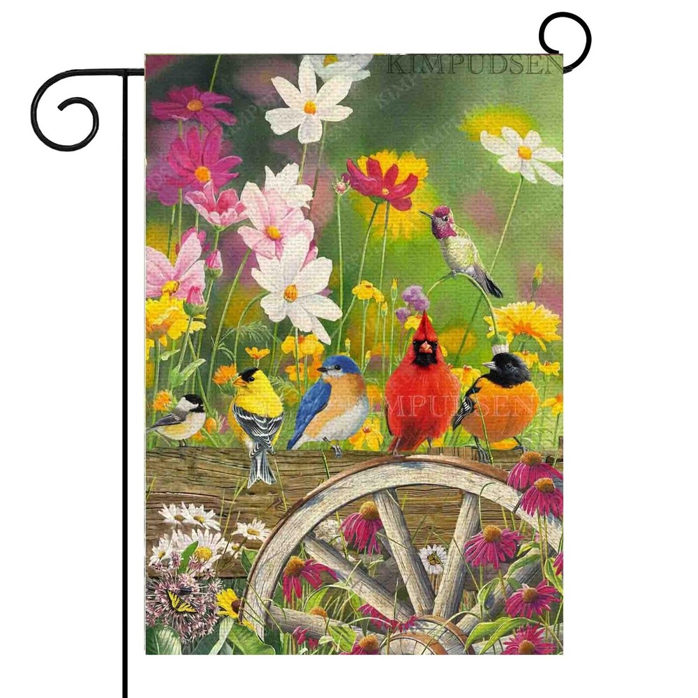 Spring Summer Hummingbird Garden Flag 12 x 18 Inch Double Sided Burlap Floral...