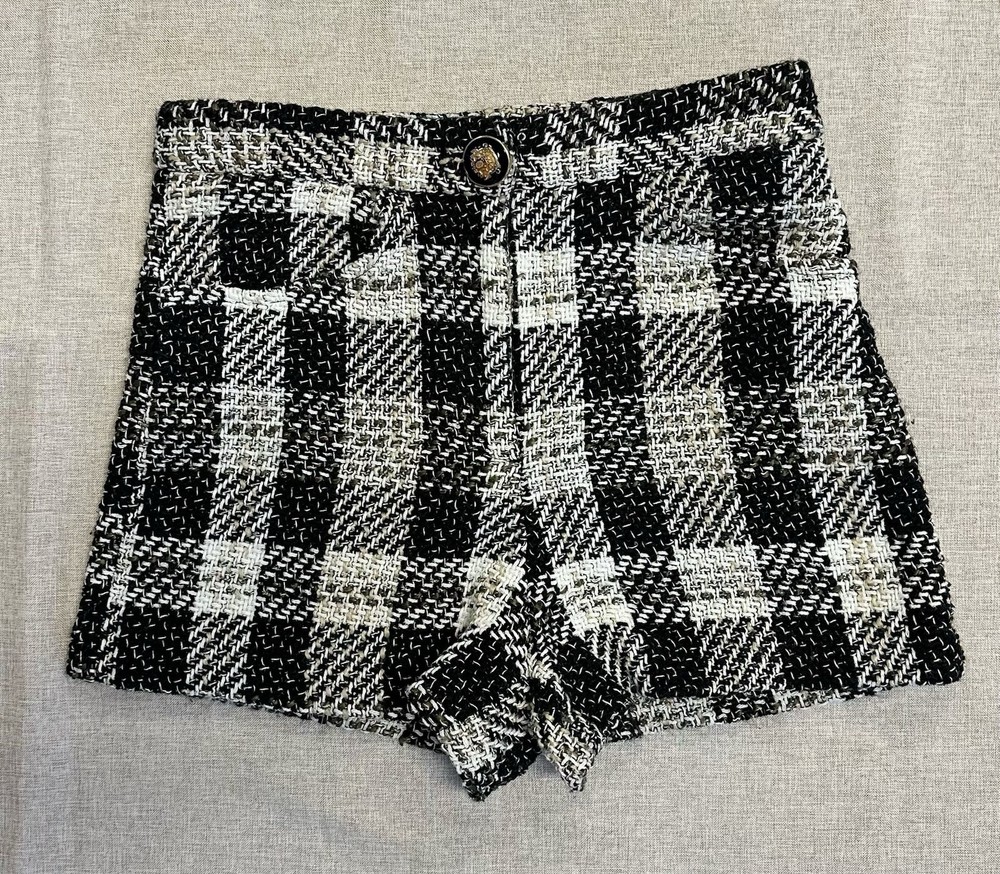 Zara Women's Tweed Plaid Shorts Black Size XS