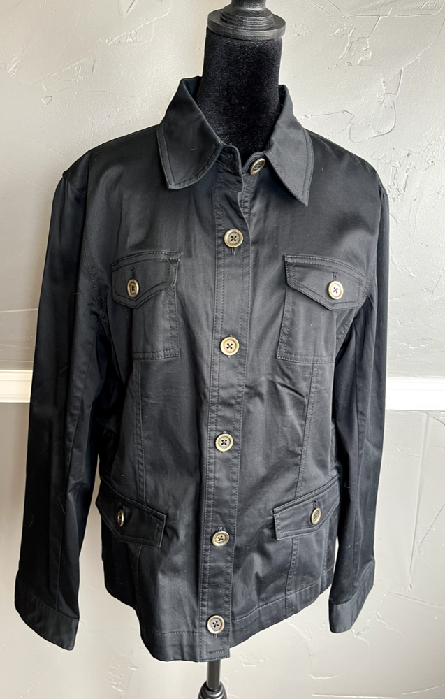 Jones New York Sport Women's Size L Black Lightweight Button Jacket Stretch