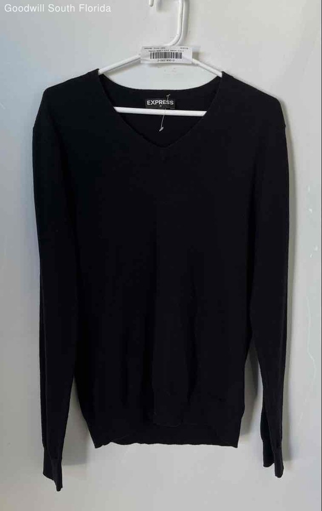 Express Womens Black Knitted V-Neck Long Sleeve Pullover Sweater Size Small