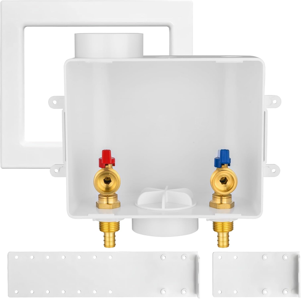 Washing Machine Outlet Box, 1/2 Inch Crimp Pex Inlet X 3/4 Inch MHT Outlet Conn