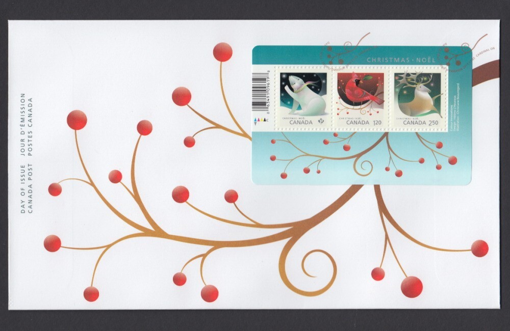 CHRISTMAS = Deer = Polar Bear = Cardinal Bird = S/S Official FDC Canada 2017