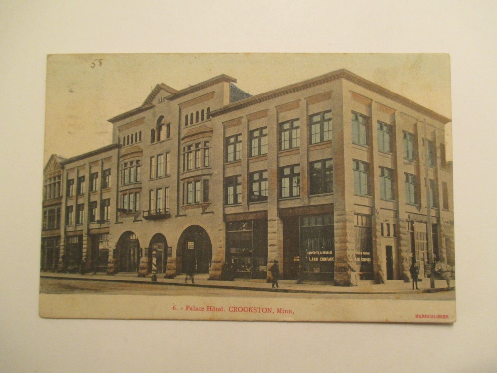 Crookston Minnesota Postcard Palace Hotel 1909 MN