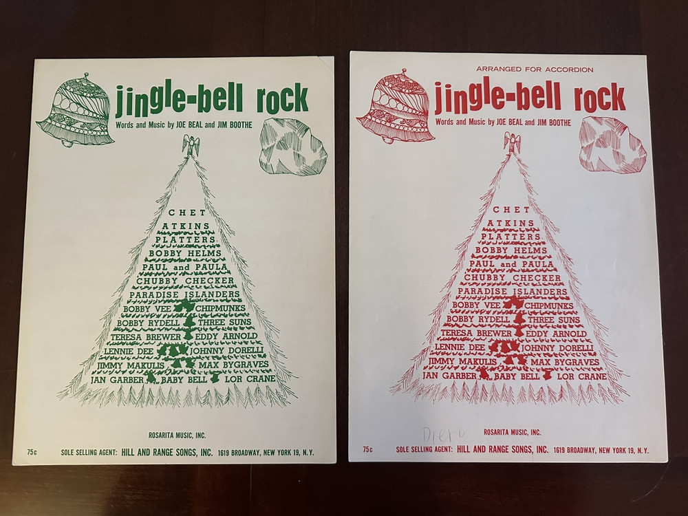 2 Jingle-Bell Rock 1957 Sheet Music Piano Accordion Christmas Song Beal Boothe