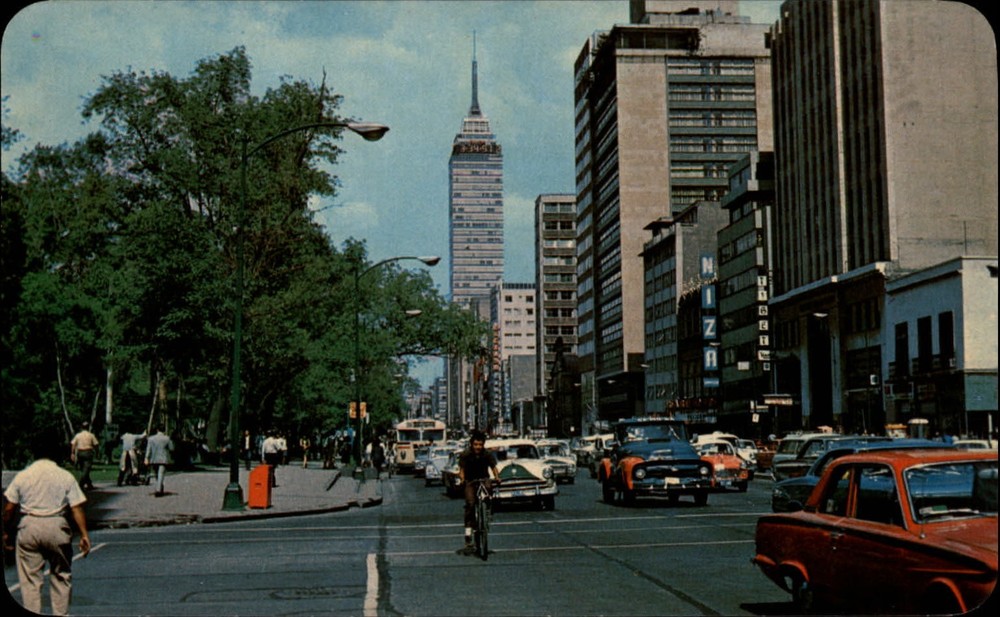 Mexico City Mexico Juarez Avenue 1950-60s cars pickup truck vintage postcard