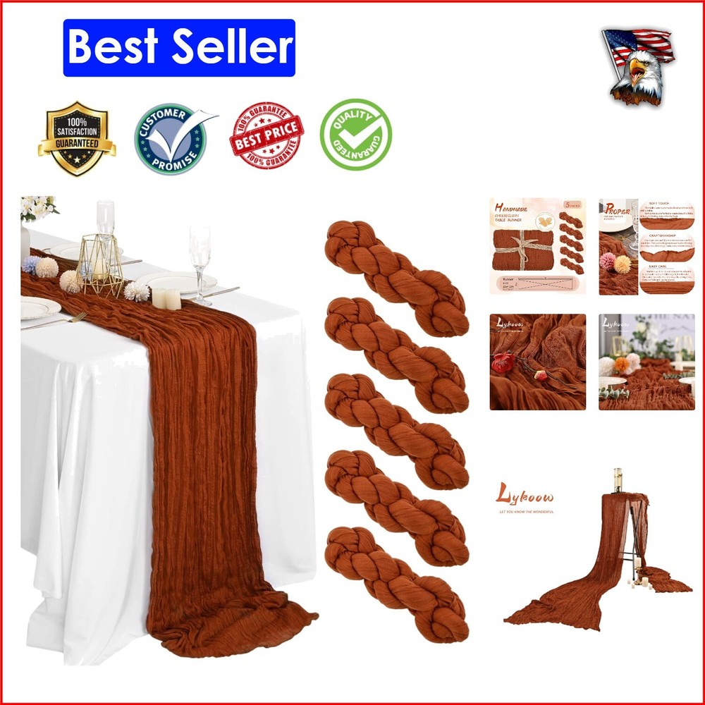 Soft Reusable Rustic Table Runners - 5-Pack Terracotta Cheesecloth Collection